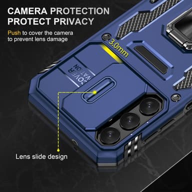SKALO Samsung A14 4G/5G Armor Hybrid Metallring Kameraslider - Blå
