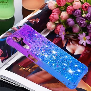 SKALO Samsung A54 5G Kvicksand Glitter Hjärtan TPU-skal - Lila-Blå