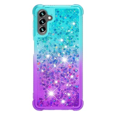 SKALO Samsung A54 5G Kvicksand Glitter Hjärtan TPU-skal - Turkos-Lila