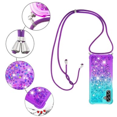 SKALO Samsung A54 5G Kvicksand Glitter Mobilhalsband - Turkos-Lila