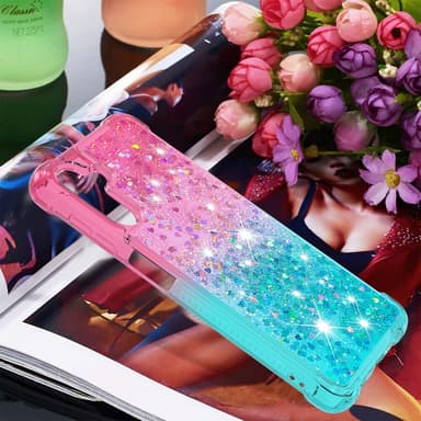 SKALO Samsung A54 5G Kvicksand Glitter Hjärtan TPU-skal - Rosa-Turkos