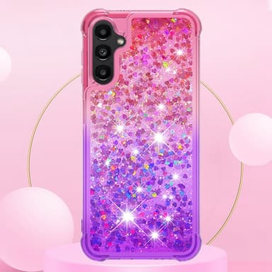 SKALO Samsung A14 5G Kvicksand Glitter Hjärtan TPU-skal - Rosa-Lila