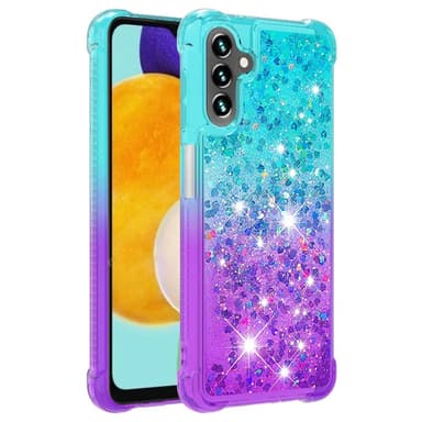 SKALO Samsung A54 5G Kvicksand Glitter Hjärtan TPU-skal - Turkos-Lila