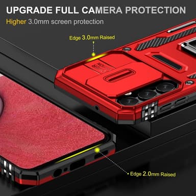 SKALO Samsung A14 4G/5G Armor Hybrid Metallring Kameraslider - Röd