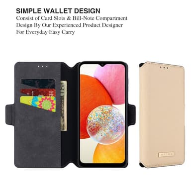 SKALO Samsung A14 4G/5G MUXMA Saffiano PU-Läder Plånboksfodral - Guld