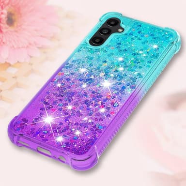 SKALO Samsung A14 5G Kvicksand Glitter Hjärtan TPU-skal - Turkos-Lila