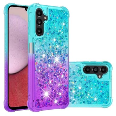 SKALO Samsung A14 5G Kvicksand Glitter Hjärtan TPU-skal - Turkos-Lila