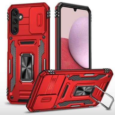 SKALO Samsung A14 4G/5G Armor Hybrid Metallring Kameraslider - Röd