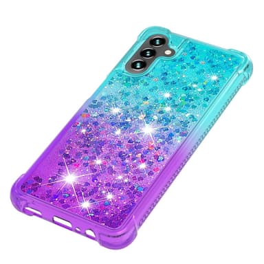 SKALO Samsung A54 5G Kvicksand Glitter Hjärtan TPU-skal - Turkos-Lila