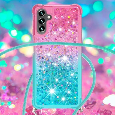 SKALO Samsung A34 5G Kvicksand Glitter Mobilhalsband - Rosa-Turkos