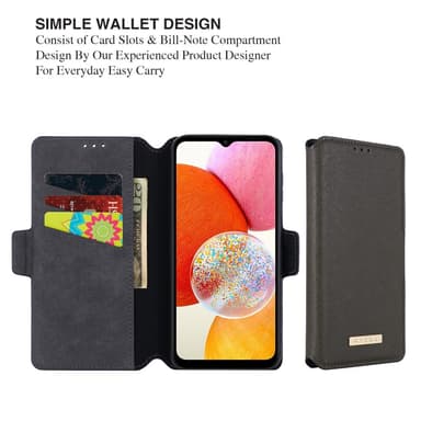 SKALO Samsung A14 4G/5G MUXMA Saffiano PU-Läder Plånboksfodral - Grå