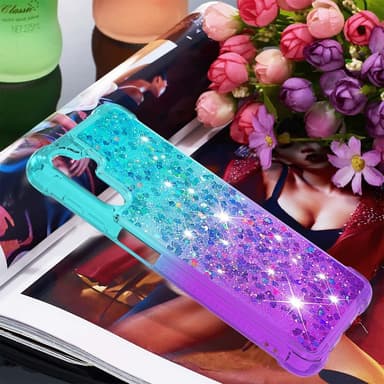 SKALO Samsung A54 5G Kvicksand Glitter Hjärtan TPU-skal - Turkos-Lila