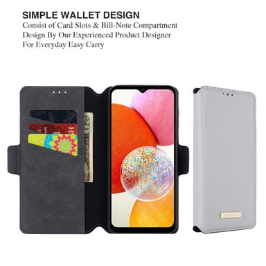 SKALO Samsung A14 4G/5G MUXMA Saffiano PU-Läder Plånboksfodral - Vit