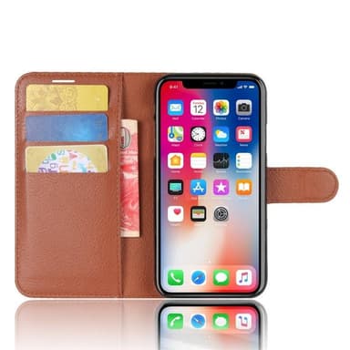 Plånboksväska i läderimitation med kortfack, iPhone X, Brun