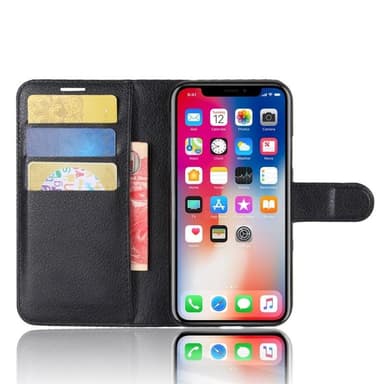 Plånboksväska i läderimitation med kortfack till iPhone X/XS, Svart