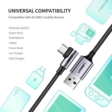 UGREEN vinklad USB C ha till USB A ha snabbladdning 3A 480Mbps 1m
