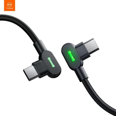 Mcdodo CA-8081 Vinklad USB C till vinklad USB C kabel 3A 60W för synkning och snabb laddning med LED svart 2m