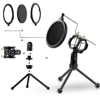 Mikrofonstativ bordsmodell med pop filter och tripod