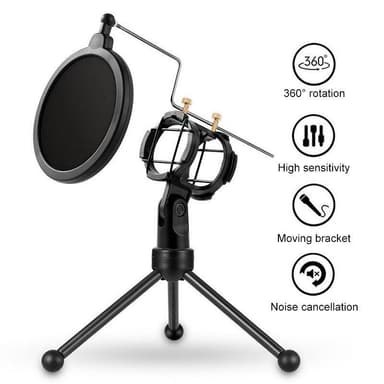 Mikrofonstativ bordsmodell med pop filter och tripod