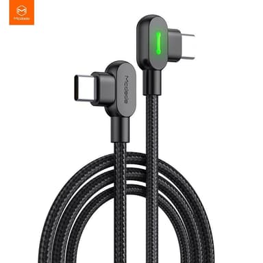 Mcdodo CA-8081 Vinklad USB C till vinklad USB C kabel 3A 60W för synkning och snabb laddning med LED svart 2m