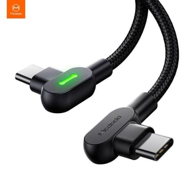 Mcdodo CA-8081 Vinklad USB C till vinklad USB C kabel 3A 60W för synkning och snabb laddning med LED svart 2m