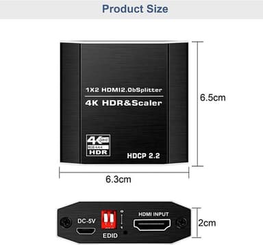 NÖRDIC HDMI Splitter 1 till 2 4K 60Hz HDCP2.2 18Gbps HDMI kablar i bilder ingår ej