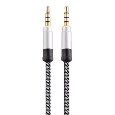 NÖRDIC Audiokabel 4polig 3,5mm hane till hane 3m silver AUX kabel TRRS mikrofonkabel