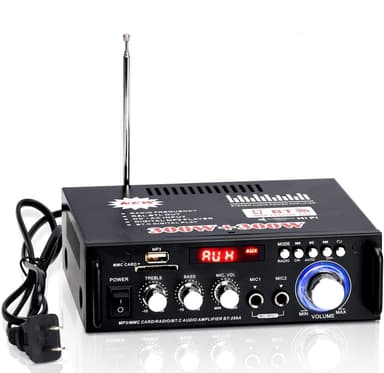 NÖRDIC Bluetooth 5.0 Stereo amplifier 2x40W AUX/USB/BT Audio förstärkare med FM mottagare, 2xMIC input