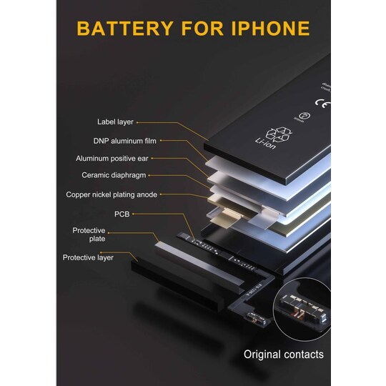 NÖRDIC Batteri till Iphone 6Plus med verktygskit 7delar och batteritejp 2915mAh