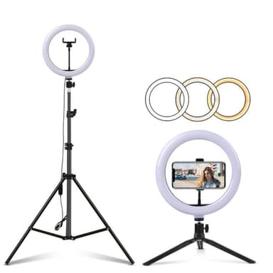 LED Ring Light 30cm diameter med mobilhållare med tripod och golvstativ 10 steg dimbar tre ljusläge selfie lampa ring lampa