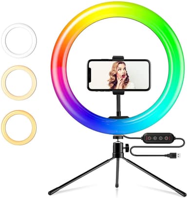 RGB LED Ring Light 30cm diameter med mobilhållare tripod 5 steg dimbar 19 ljusläge selfie lampa ring lampa ring ljus