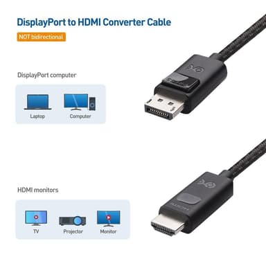 Cable Matters 1,8m Displayport 1.4 till HDMI 2.1 kabel 8K30Hz 4K120/144Hz