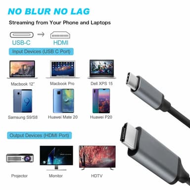 NÖRDIC 1,8m USBC till HDMI 4K 60Hz kabel svart stöd för HDCP1.4 och 2.2 Ren koppar 99,99%