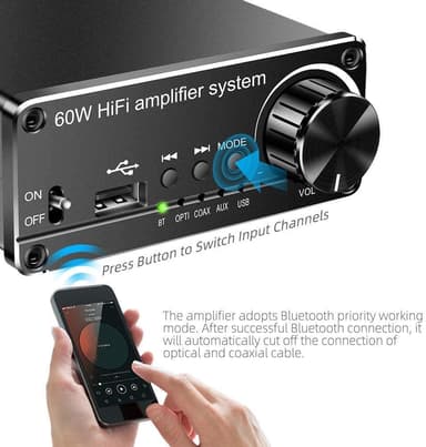NÖRDIC Bluetooth 5.0 stereo audio amplifier 192Khz DAC digital to analog omvandlare 2x30W förstärkare