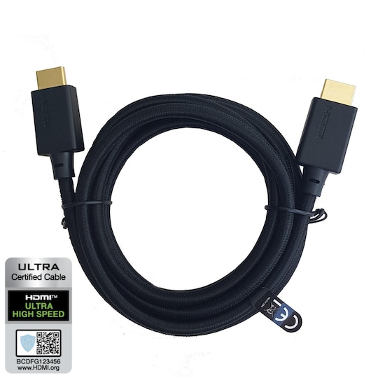 NÖRDIC CERTIFIED CABLES 1m Ultra High Speed  HDMI2.1 8K 60Hz 4K 120Hz 48Gbps Dynamic HDR eARC Game Mode VRR Dolby ATMOS nylonflätad kabel guldpläterad