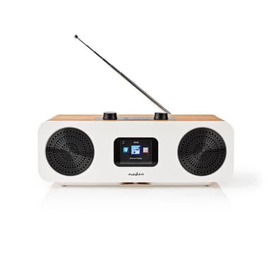 Nedis Internet Radio | Bordsdesign | Bluetooth® / Wi-Fi | DAB+ / FM / Internet | 2.4 "" | Färgskärm | 34 W | Fjärrstyrd | App styrd | Väckarklocka | Sov timer | Brun / Vit