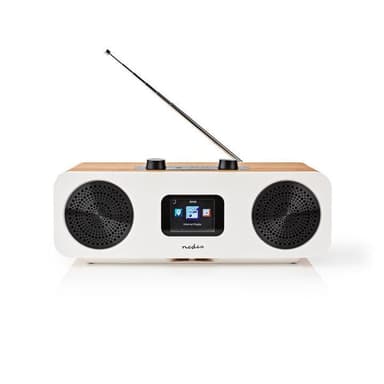 Nedis Internet Radio | Bordsdesign | Bluetooth® / Wi-Fi | DAB+ / FM / Internet | 2.4 "" | Färgskärm | 34 W | Fjärrstyrd | App styrd | Väckarklocka | Sov timer | Brun / Vit
