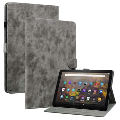 SKALO Amazon Fire HD 10/10 Plus (2021) Cute Tiger PU-Läder Fodral - Grå