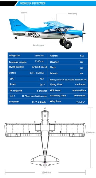 FMS Maule 1500mm Floats och Reflex-Gyro PNP