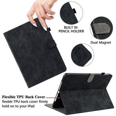 SKALO Amazon Fire HD 10/10 Plus (2021) Cute Tiger PU-Läder Fodral - Svart