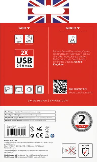 SKROSS El-Adapter USB Storbritannien