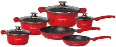 Cheffinger 10-delars Köksset med marmorbeläggning, Röd