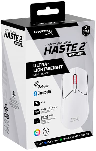 HyperX Pulsefire Haste 2 trådlös mus för gaming (vit)