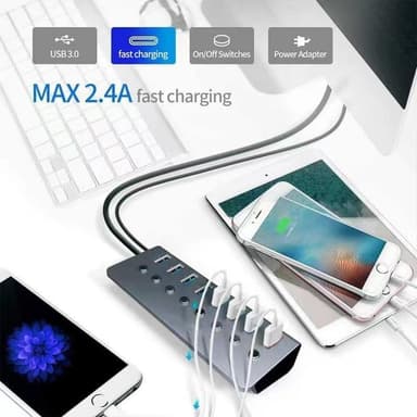 USB splitter USB 3.0-hubb 5Gbps 8-portars individuella LED på/av-bryta