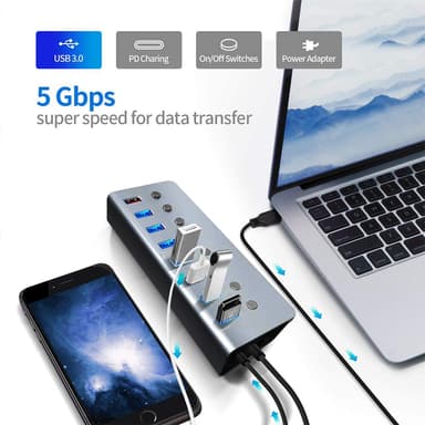 USB splitter USB 3.0-hubb 5Gbps 8-portars individuella LED på/av-bryta