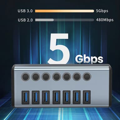 USB-splitter USB 3.0-hub 5Gbps 7-portars individuella LED på/av-brytar