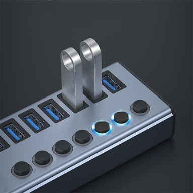 USB-splitter USB 3.0-hub 5Gbps 7-portars individuella LED på/av-brytar
