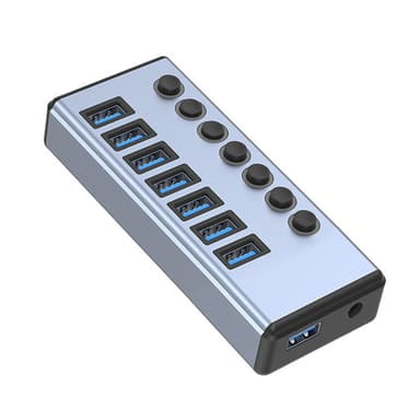 USB-splitter USB 3.0-hub 5Gbps 7-portars individuella LED på/av-brytar