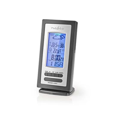 Nedis Väderstation | Inomhus & utomhus | Inklusive trådlös vädersensor | Väderprognos | Tidsdisplay | LCD-skärm | Alarmklockfunktion