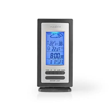 Nedis Väderstation | Inomhus & utomhus | Inklusive trådlös vädersensor | Väderprognos | Tidsdisplay | LCD-skärm | Alarmklockfunktion